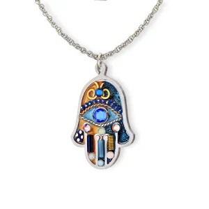 Watchful Eye Hamsa Necklace, Blue Gold - 1430380B
