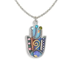 Sacred Shaddai Hamsa Necklace, Sea Glass - 1430617GR